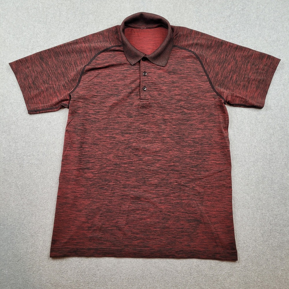 Lululemon Metal Vent Tech Polo Mens Large Burgundy Red Heathered Short Sleeve